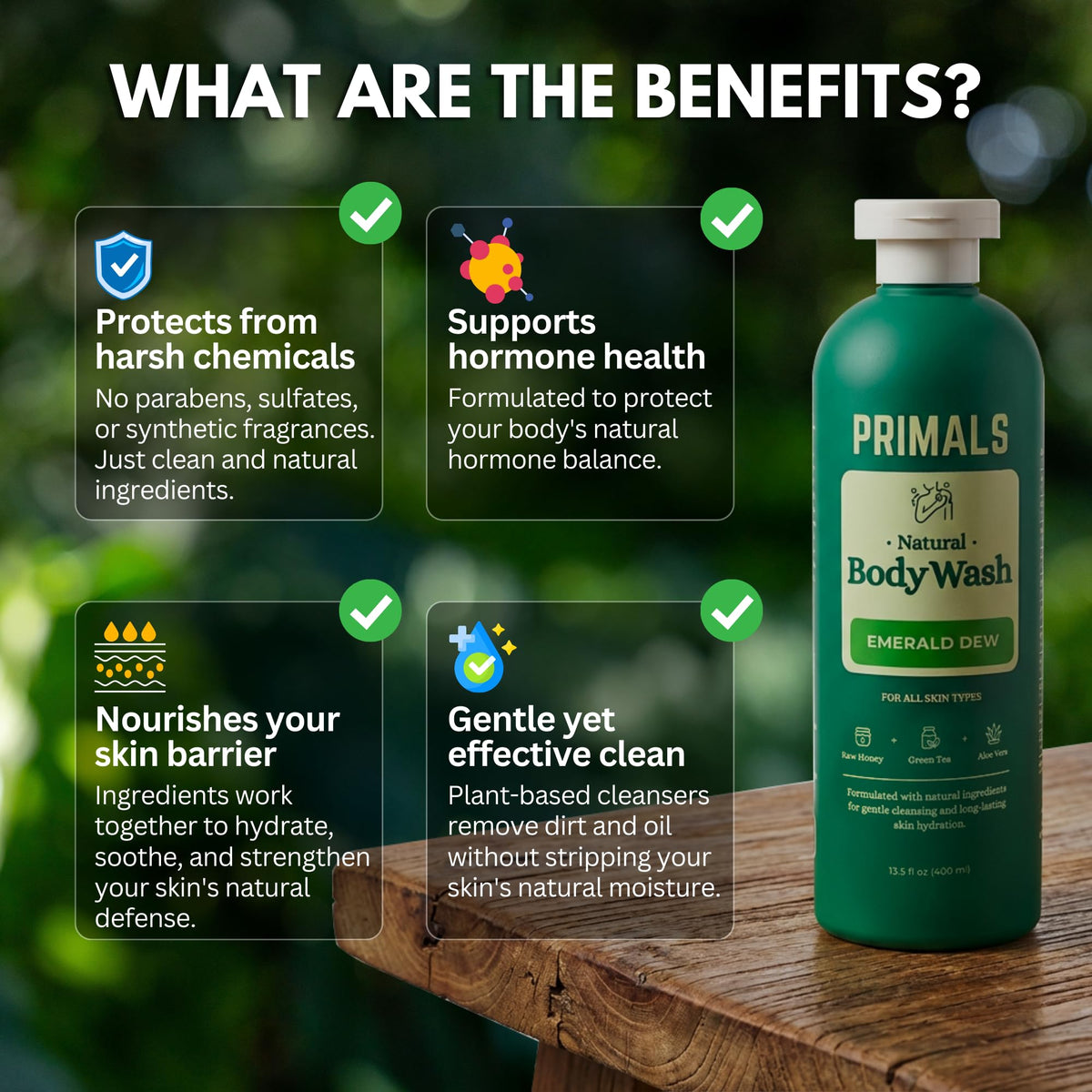 PRIMALS body wash in shower on loofah demonstrating gentle lather