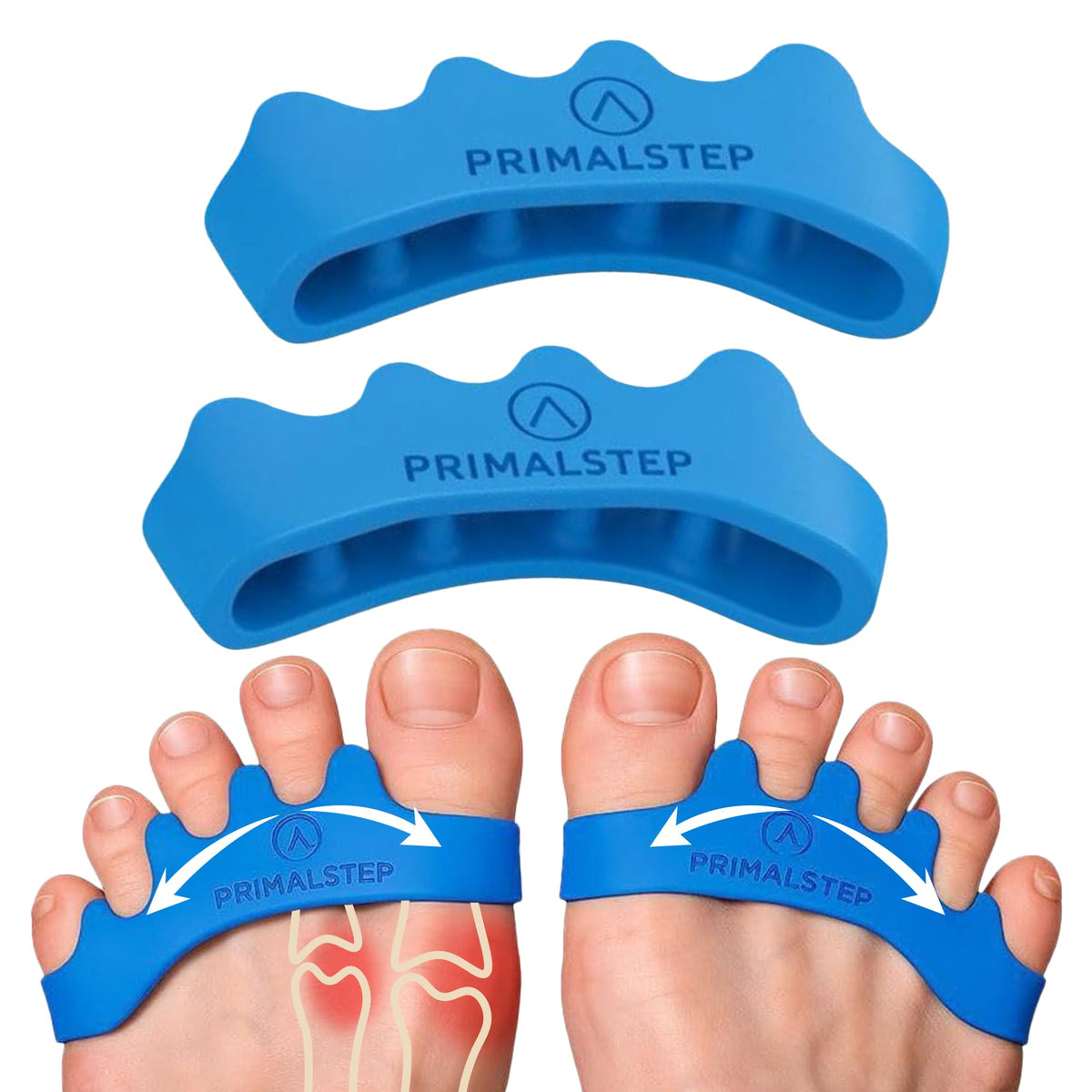 PRIMALSTEP front packaging showing large firm toe separators and product benefits