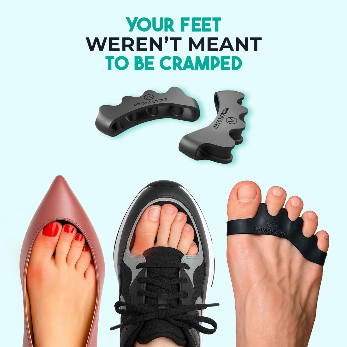 PrimalStep pair on foot side profile illustrating toe separation benefit