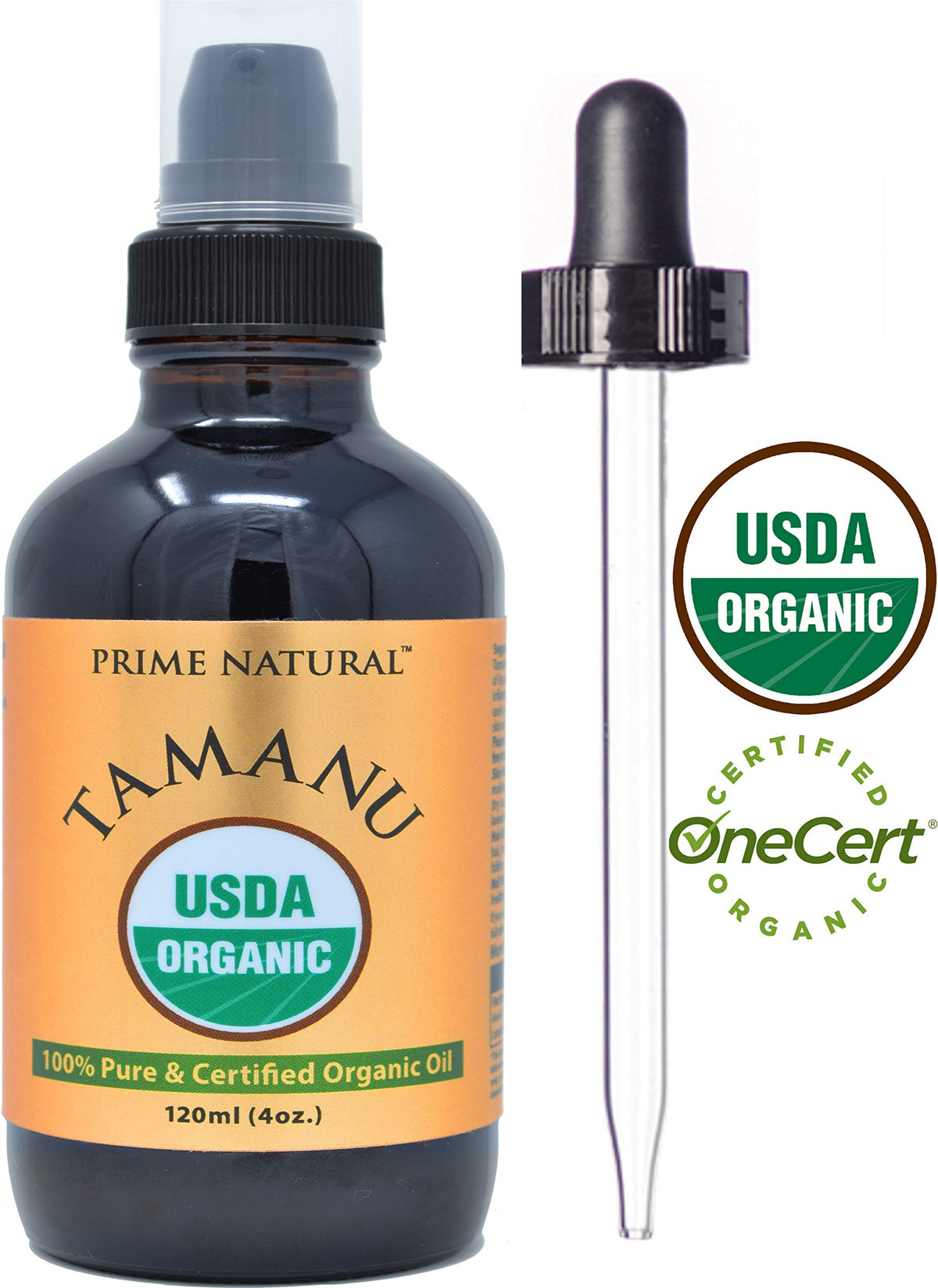 PRIME NATURAL amber bottle with pump and glass dropper for precise dosing