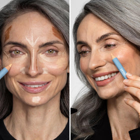 Prime Prometics concealer pencil applied under-eye illustrates brightening effect and crease-free benefit