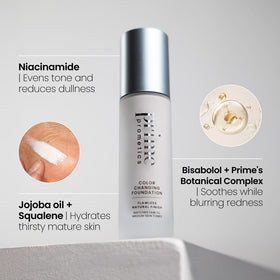 Prime Prometics in use application with brush demonstrating seamless shade adaptation benefit