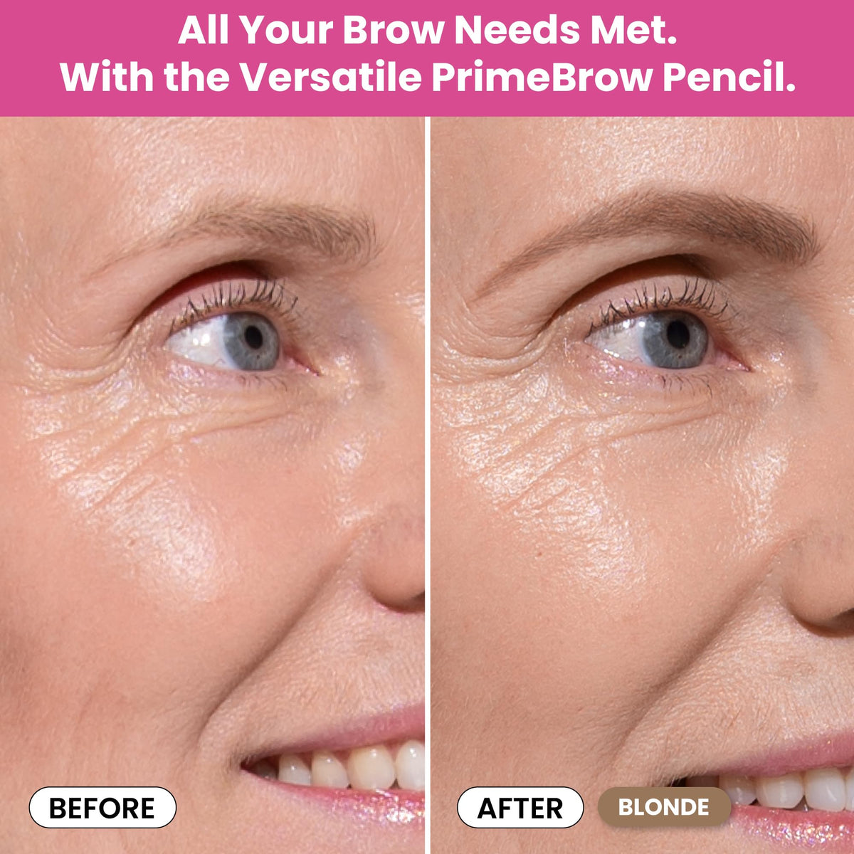 Prime Prometics pencil in use drawing fine strokes along brow for natural definition