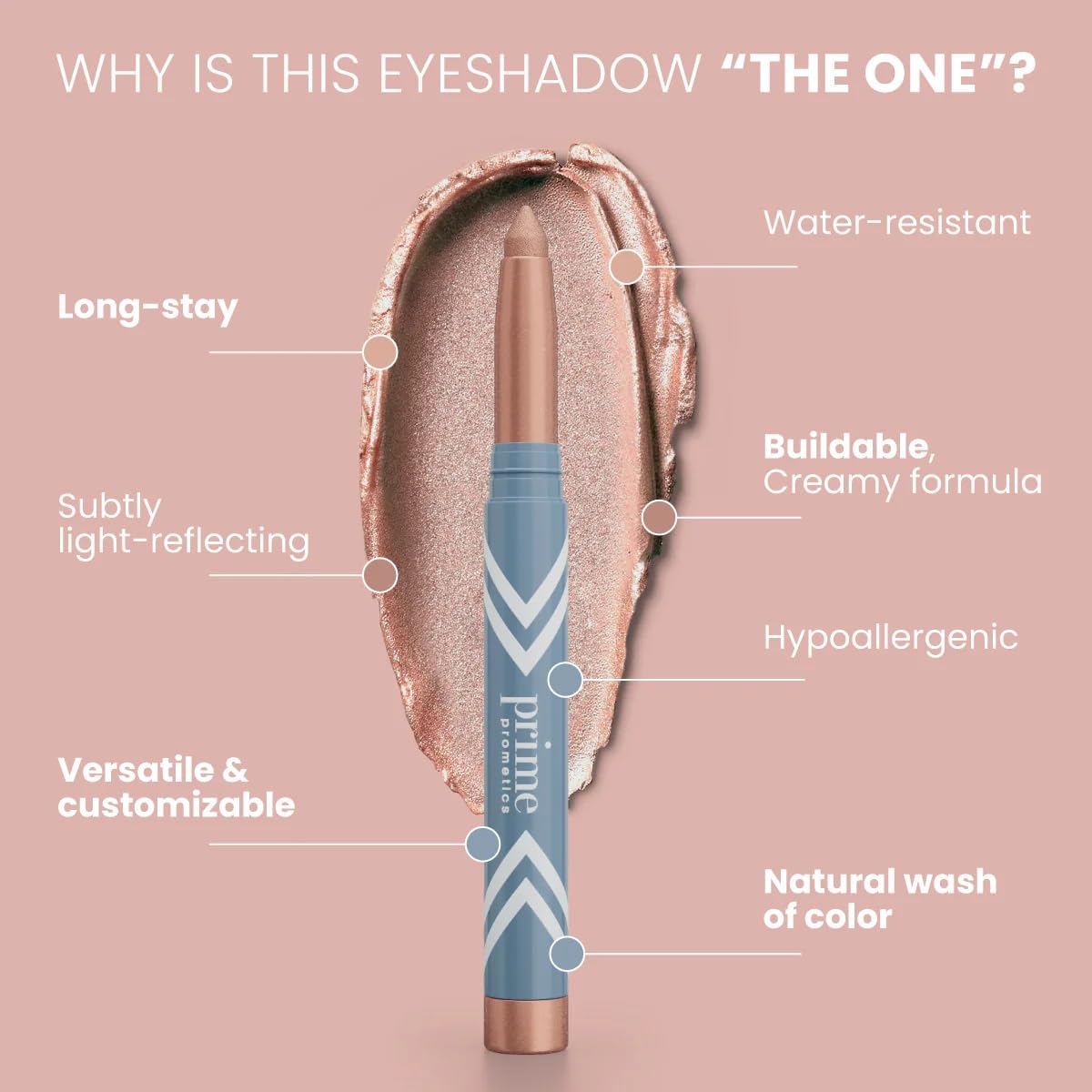 Prime Prometics cream swatched on eyelid close-up demonstrating luminous finish and hydration