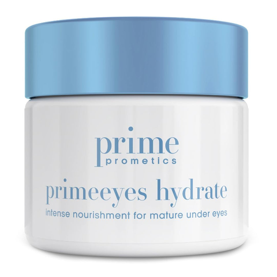 PRIME PROMETICS PrimeEyes front packaging showing elegant jar and branding benefit hydration