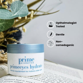 PRIME PROMETICS PrimeEyes on vanity with mirror to show daily routine boost to youthful look