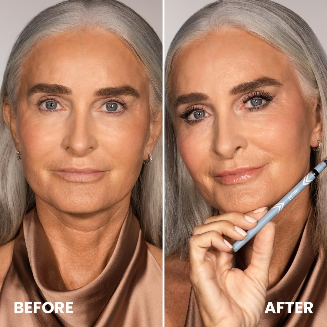 Prime Prometics Wood brown applied on mature model upper lid enhancing eyes
