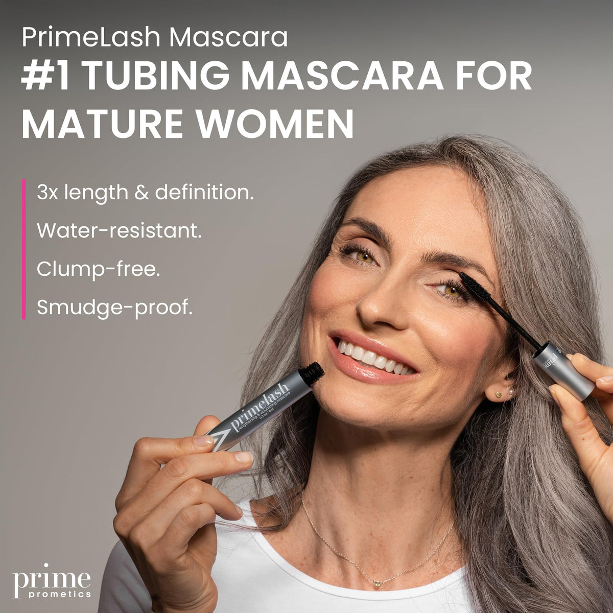 Prime Prometics mascara texture swiped on paper showing rich pigment and smooth glide