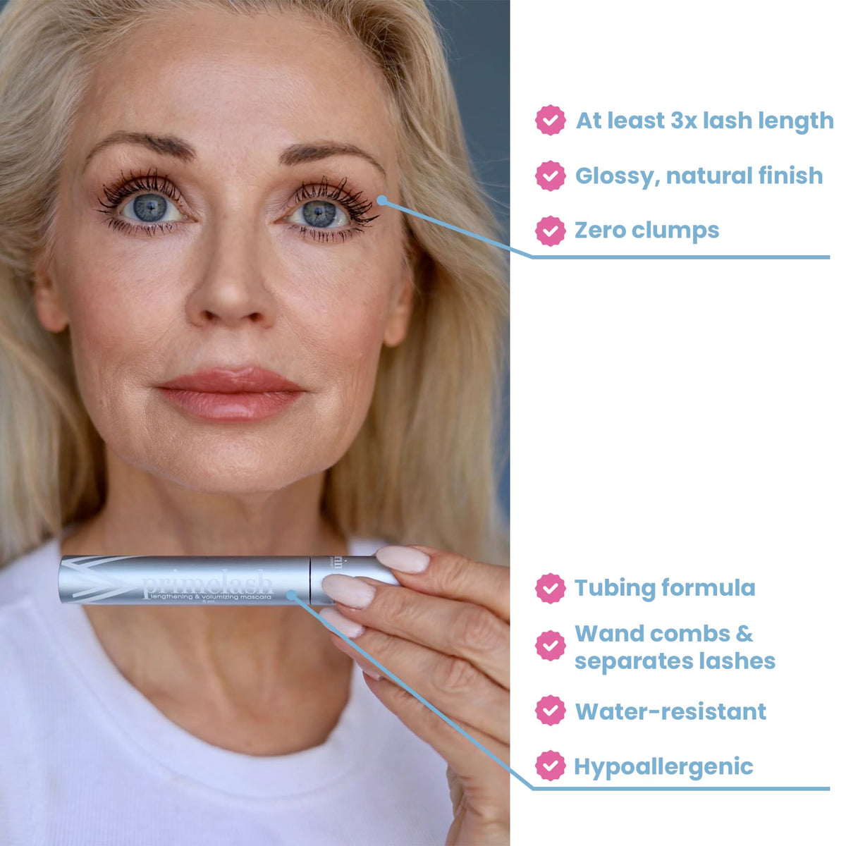 Prime Prometics wand close-up highlighting precision comb for defined lashes