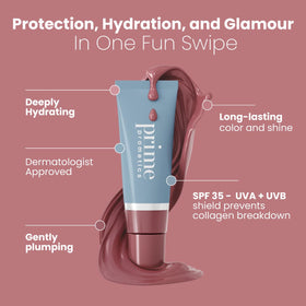 PRIME PROMETICS texture swatch highlighting hydrating, non-sticky sheen