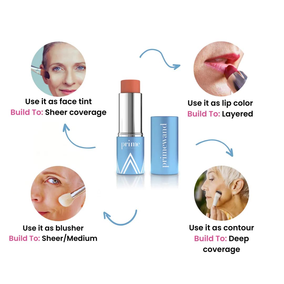 PRIME PROMETICS lip swatch showing sheer rosy tint and moisturizing finish