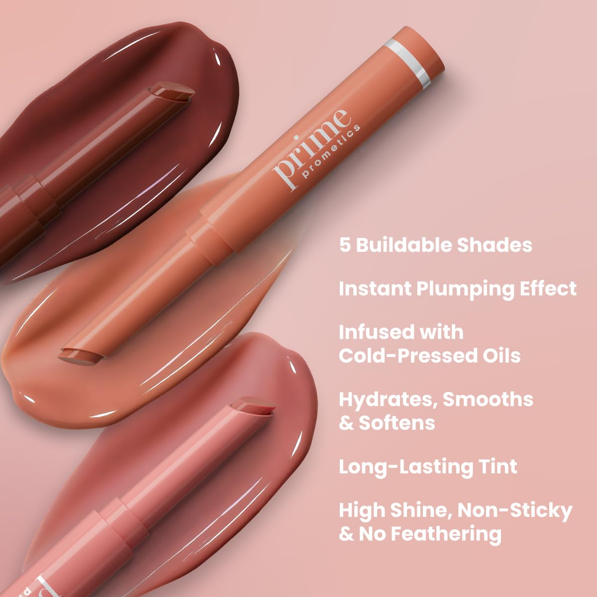 PRIME PROMETICS primeLip texture close-up showing smooth, hydrating finish