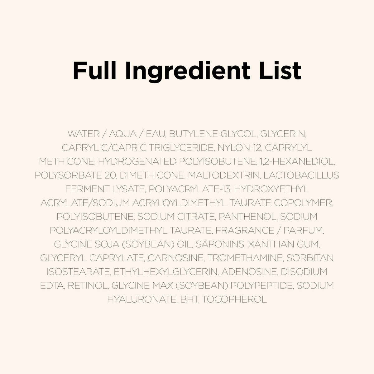 Primera PRMR label ingredients list highlighting clean actives and transparency benefit