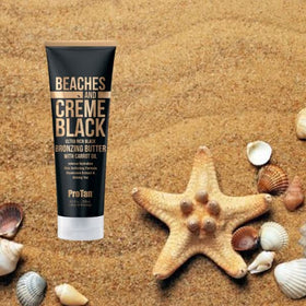 Pro Tan shea butter and carrot oil pairing emphasizing vitamin-rich skin conditioning