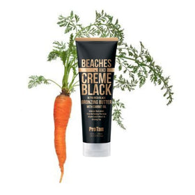 Pro Tan lifestyle beach props next to product suggesting vacation-ready bronze