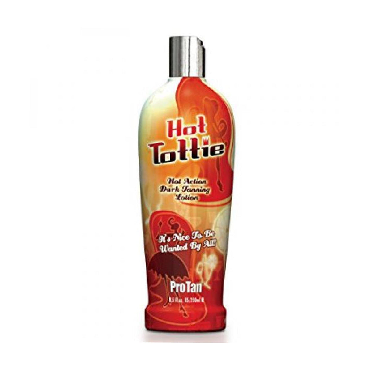 Pro Tan Hot Tottie front bottle view showing label and 8.5 oz size, promoting deep tan