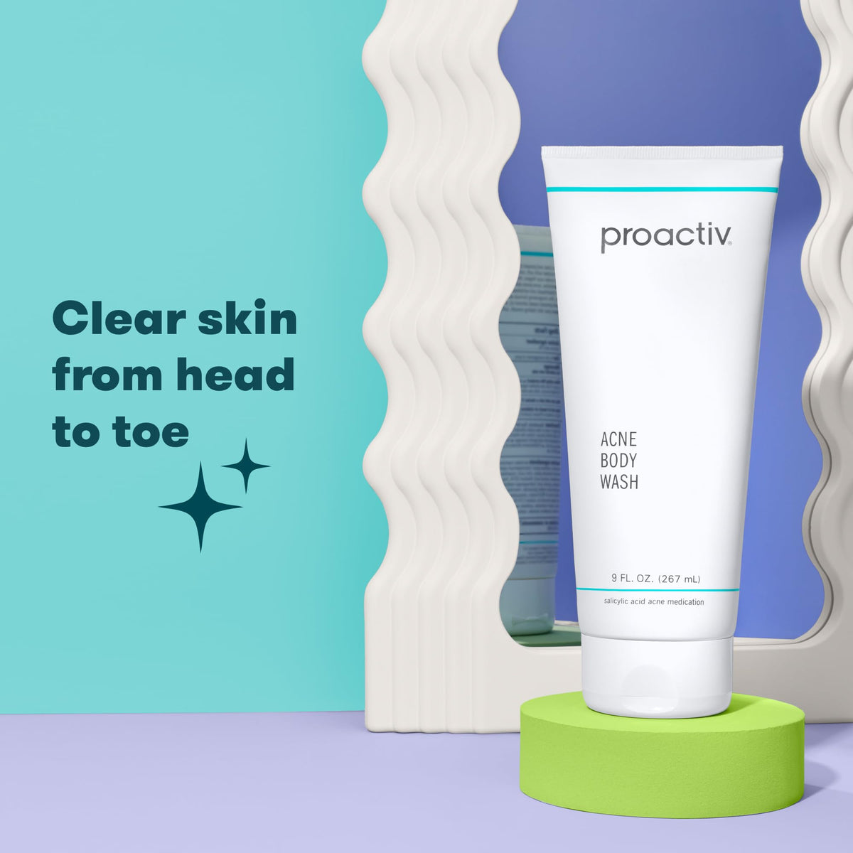 Proactiv body wash lather on back in shower demonstrating unclogging pores