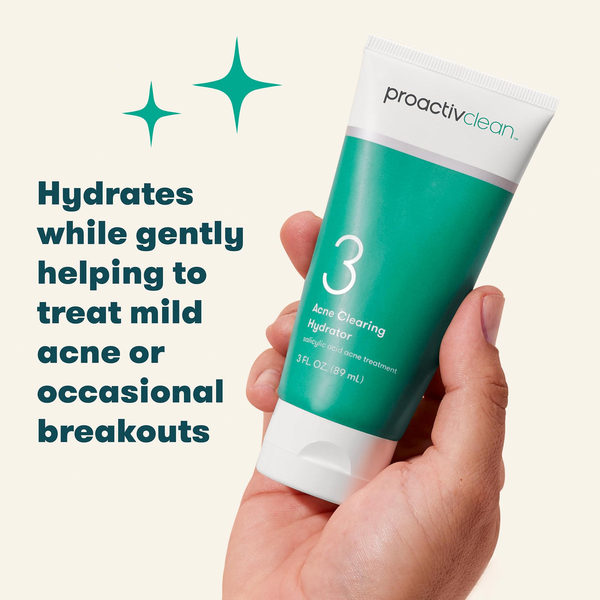 Proactiv Clean applied on model's cheek illustrating lightweight hydration and acne care