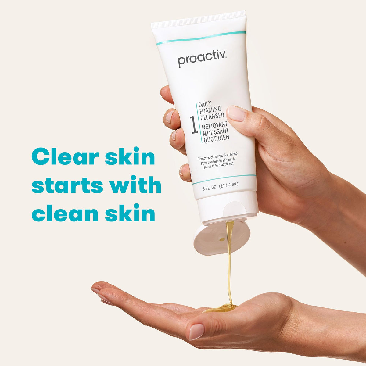 Proactiv foam dispensed on hand demonstrating gentle lather and easy spreadability.