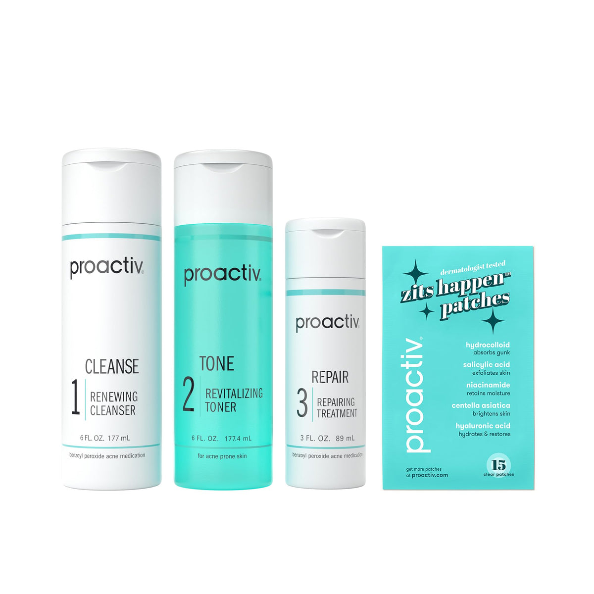 Proactiv front packaging showing the 3-step kit and benefits