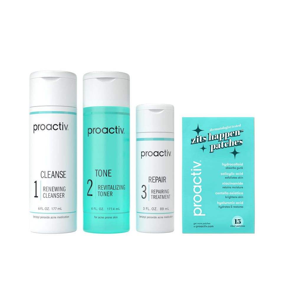 Proactiv front packaging showing the 3-step kit and benefits