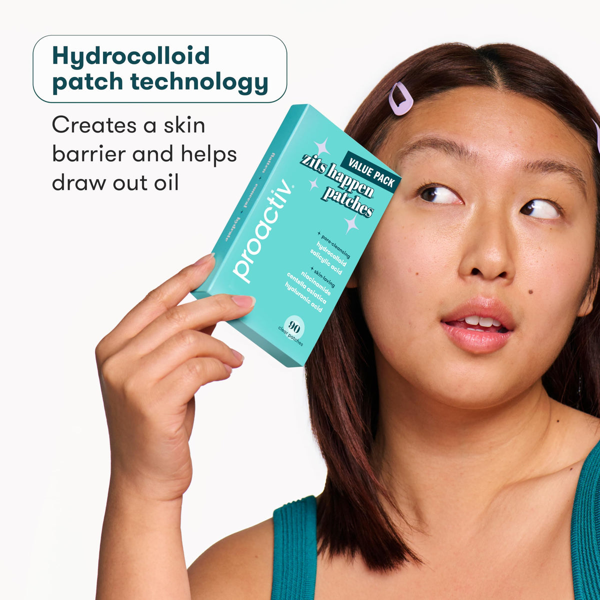 Proactiv patch applied on cheek offering discreet coverage benefit