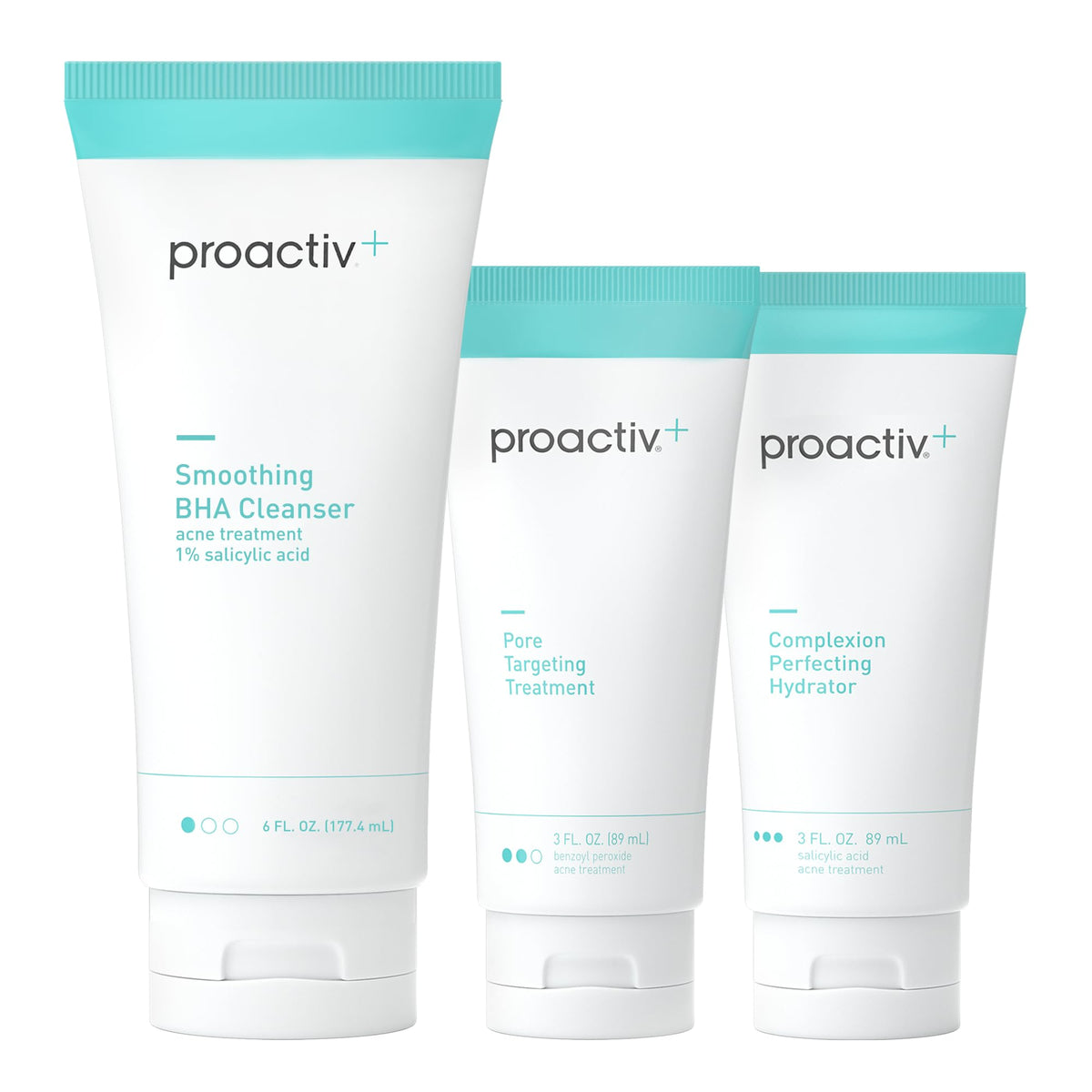 Proactiv three-step kit front packaging showing complete 90-day system and benefits