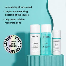 Proactiv kit held in hand showing compact 30-day travel-friendly size