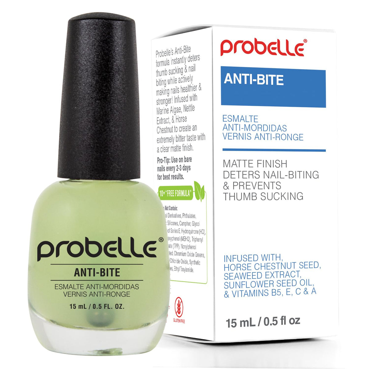 Probelle bottle front packaging showing product and size benefits