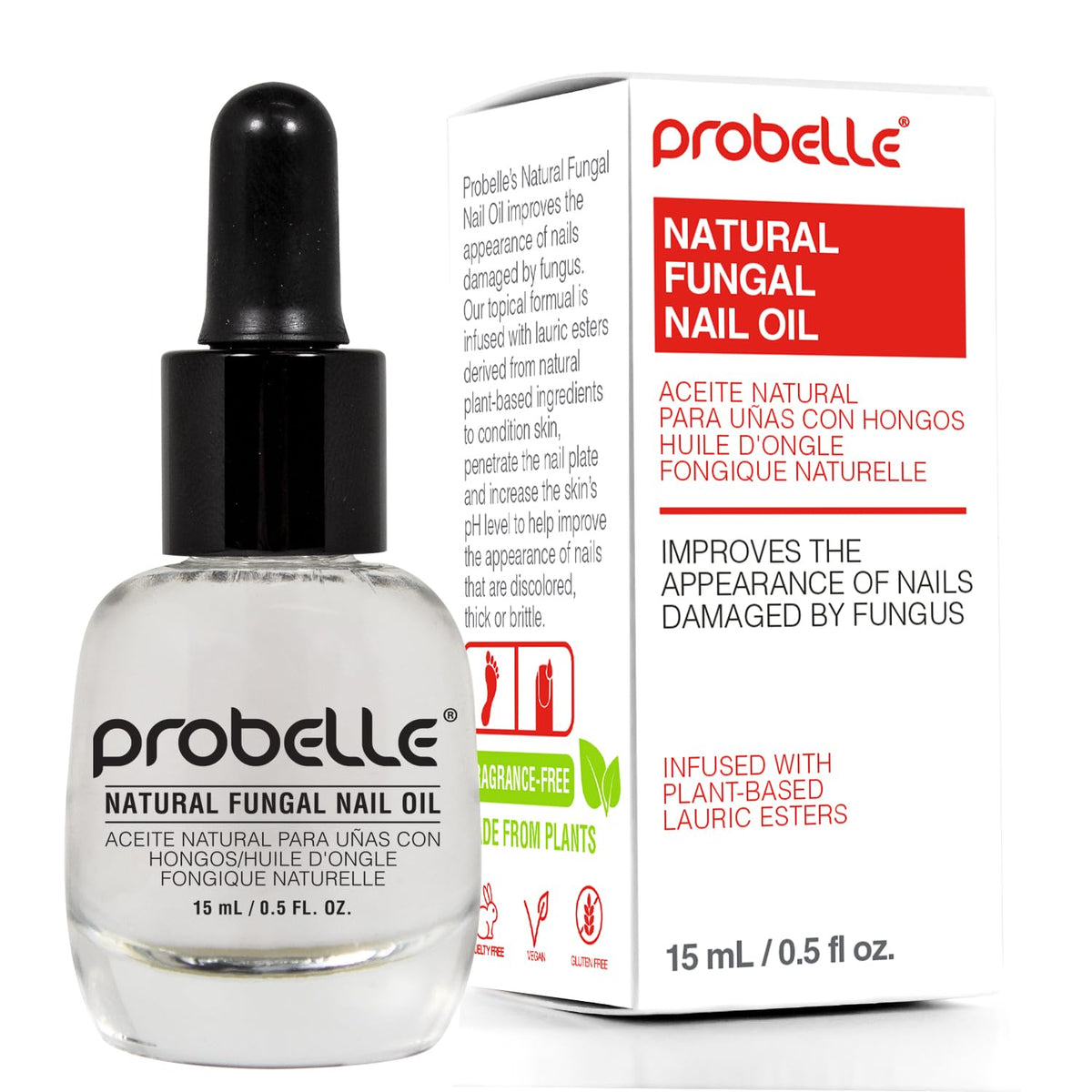 Probelle bottle front view showing clear nail oil and compact size benefit