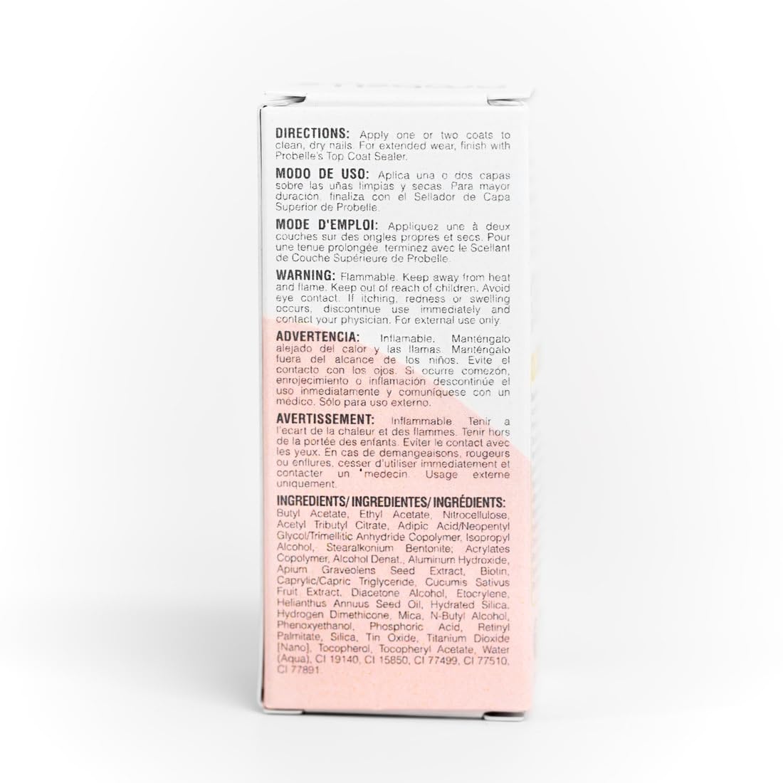 Label close-up highlighting Probelle ingredients and quality details