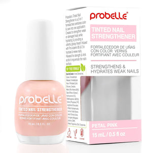 Probelle front packaging showing petal pink tinted strengthener for improved nails