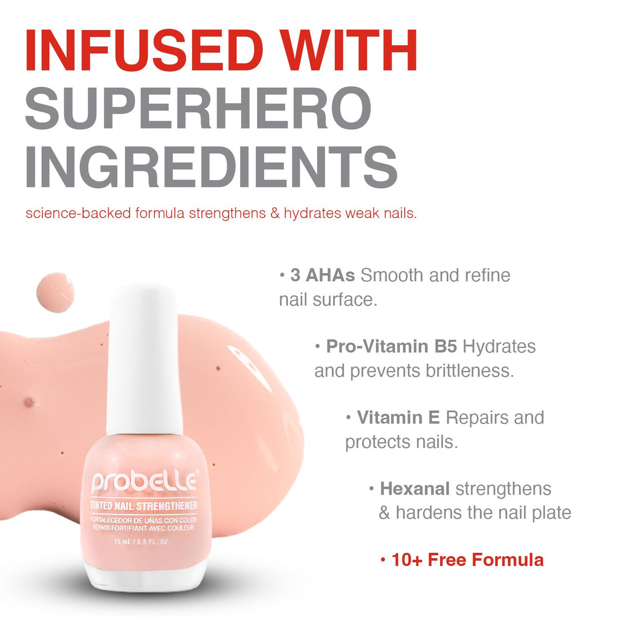 Probelle texture close-up highlighting smooth glossy finish and nail conditioning