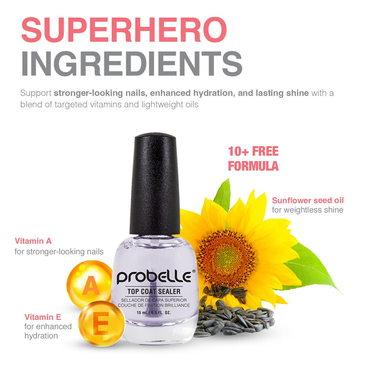 Probelle top coat brush and cap detail for precise application benefit