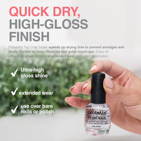 Probelle top coat on bathroom counter lifestyle suggesting quick dry convenience