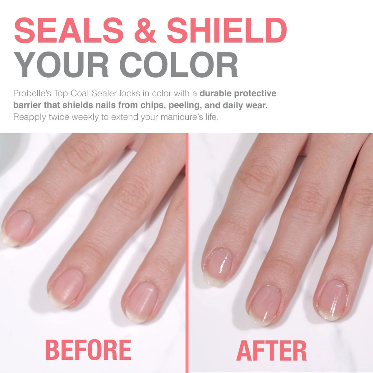 Probelle top coat texture close-up showing thick shine protectiveness
