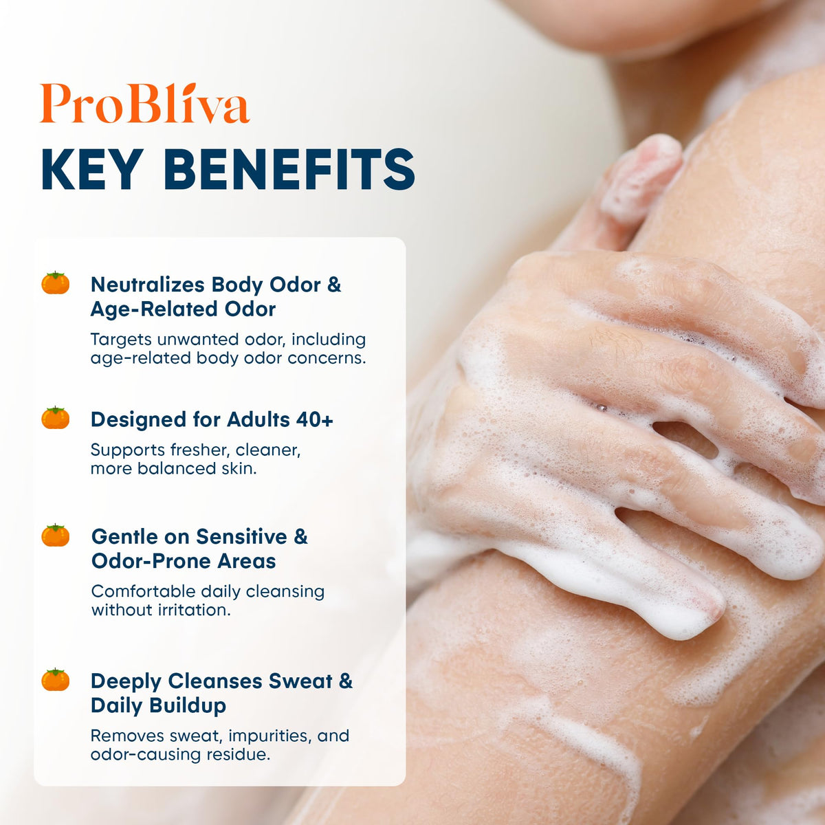 ProBliva soap close-up texture showing creamy feel and gentle cleansing