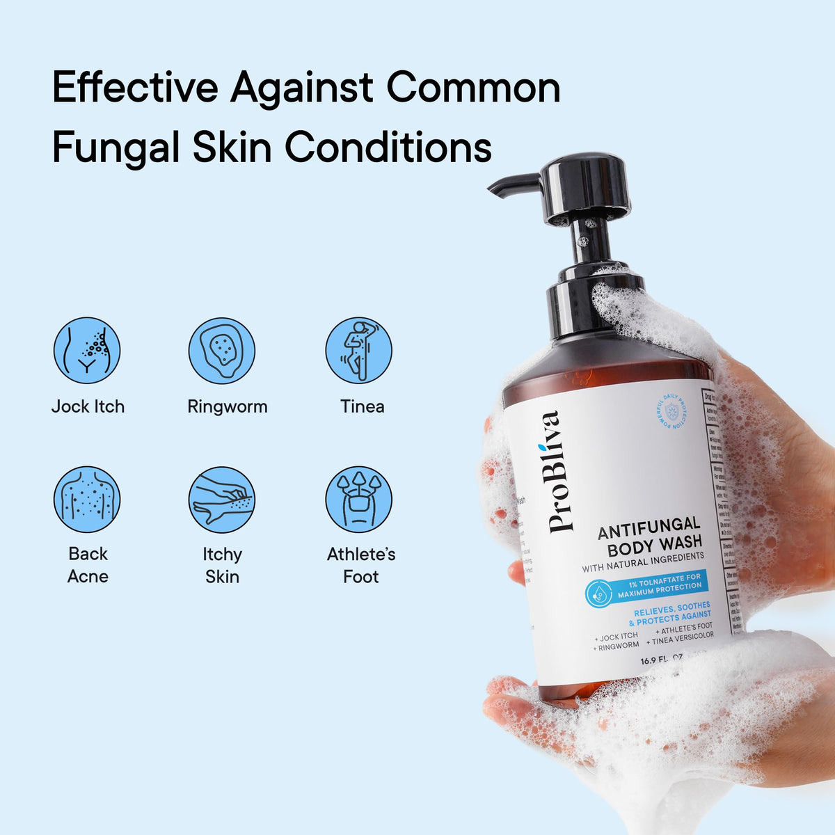 ProBliva brush kit beside bottle illustrating targeted scrubbing for hard-to-reach areas