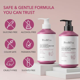 ProBliva conditioner bottle label close-up highlighting biotin and benefits