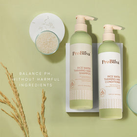 ProBliva ingredients flatlay with rice and oils for nourishing blend
