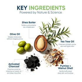 ProBliva exfoliant grains detail showing walnut shell and pumice buffing benefits