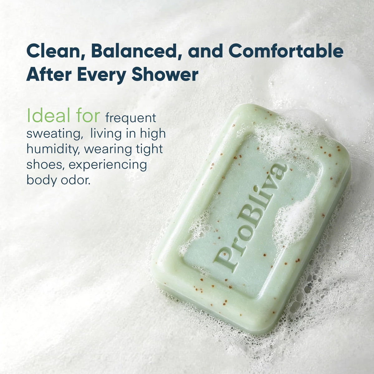 ProBliva soap lather on foot illustrating effective cleaning after workouts
