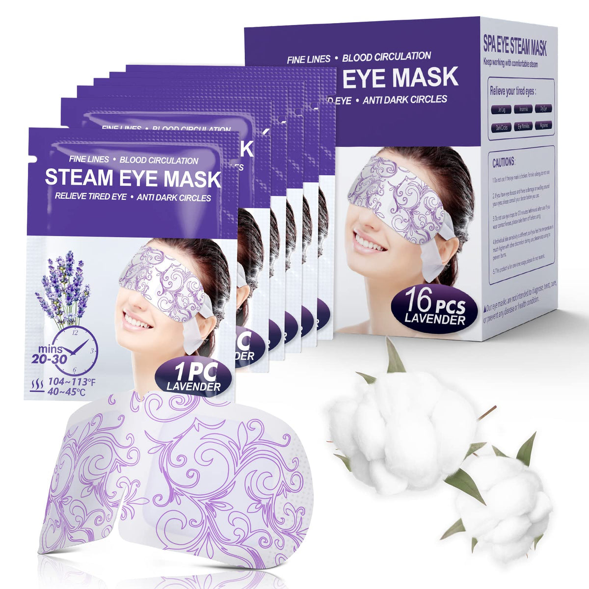 ProCIV front packaging showing 16 lavender steam eye masks and calm benefits