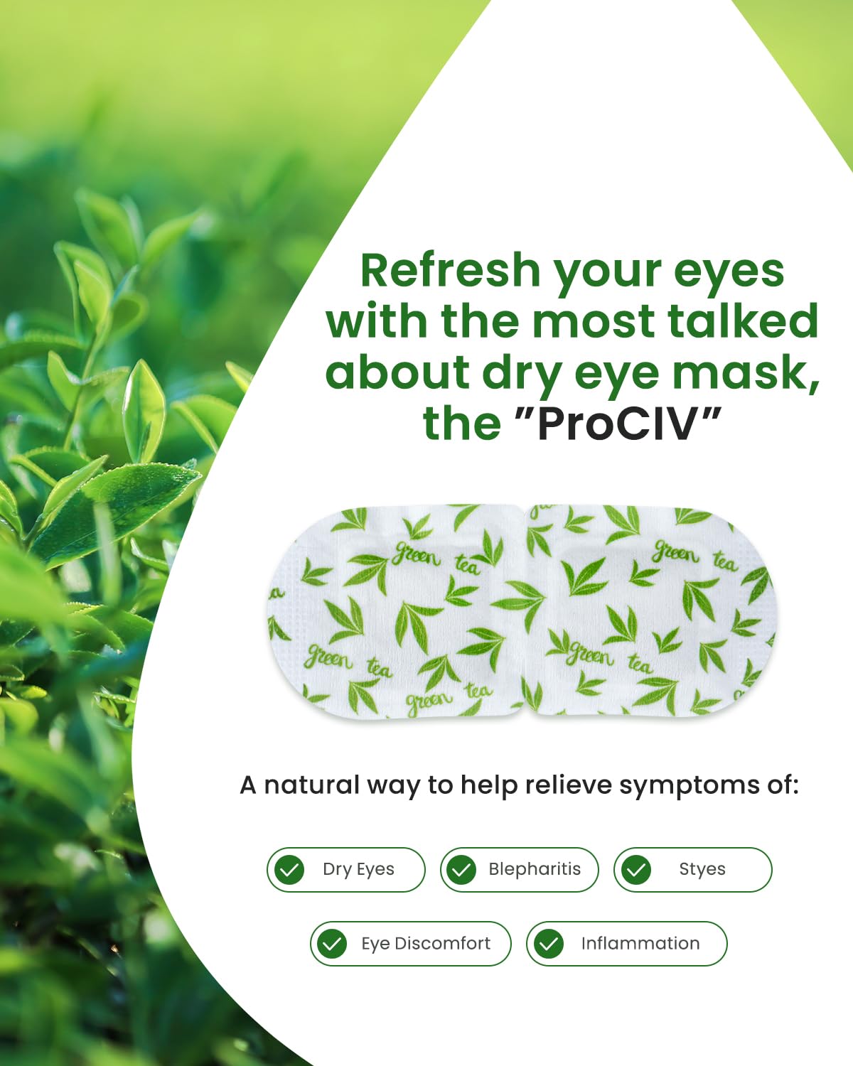 ProCIV green tea visual highlighting calming natural scent
