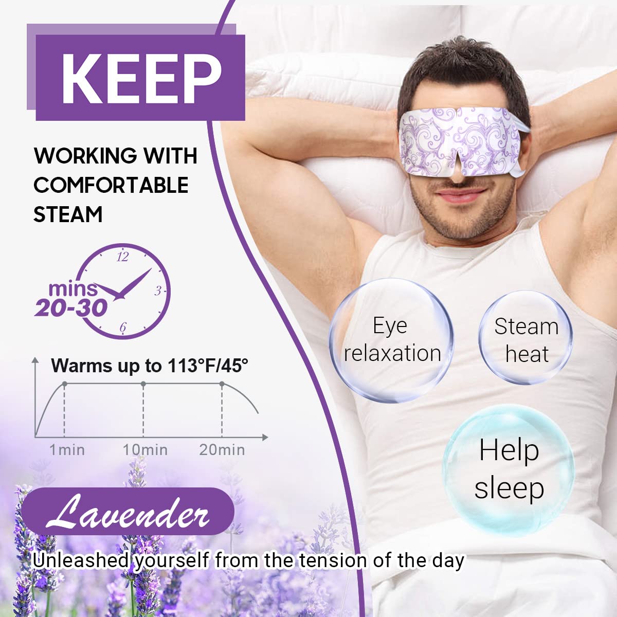 ProCIV mask in use on a relaxed woman showing soothing warm compress