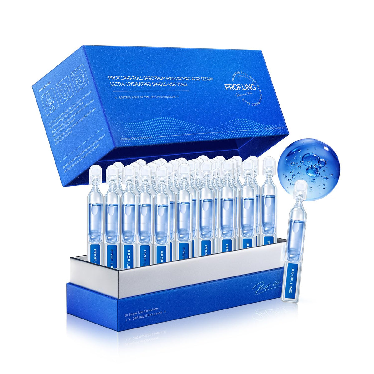 PROF.LING front packaging showing 30 sterile single-use vials and easy dosing benefit