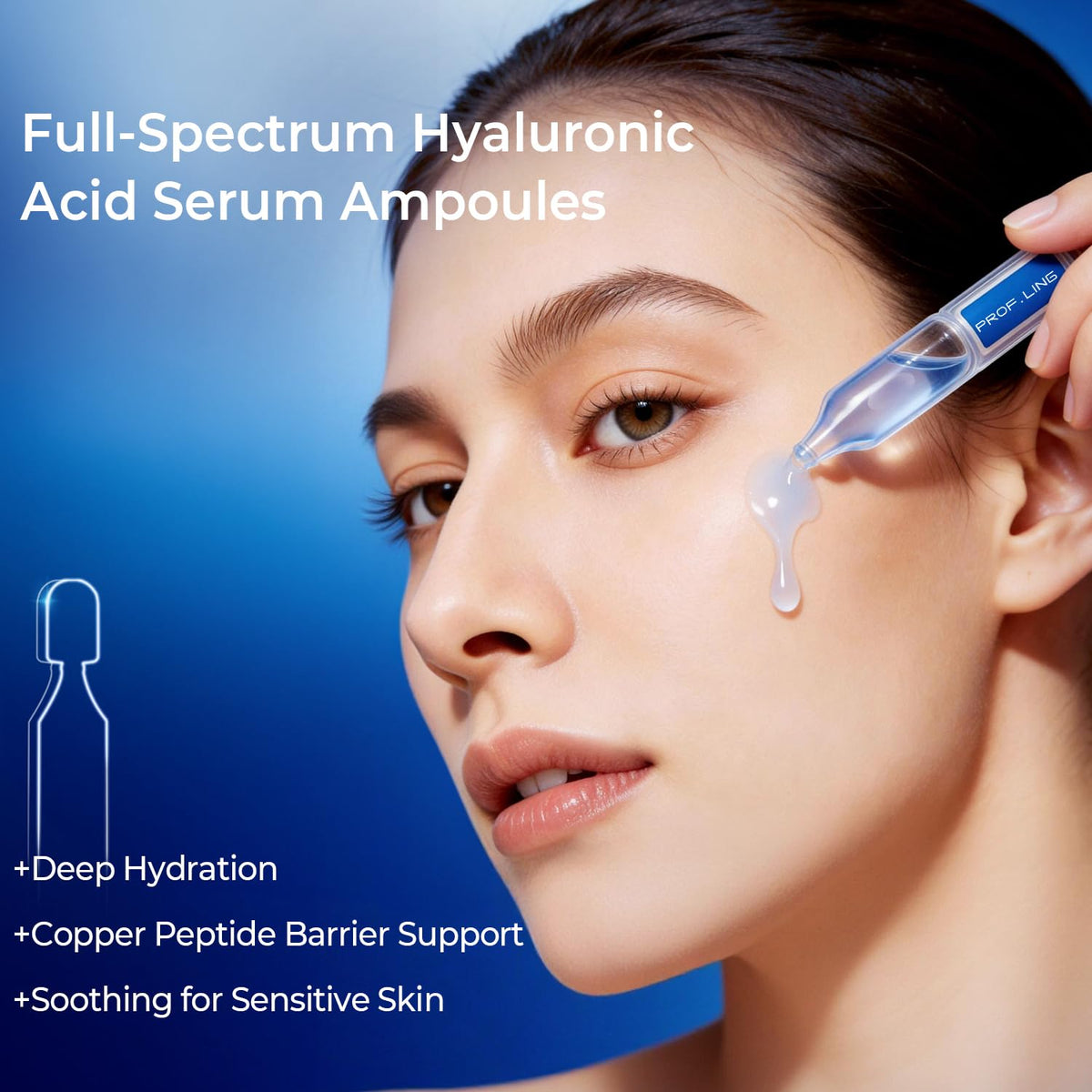 PROF.LING vial close-up with serum droplet highlighting lightweight hydration