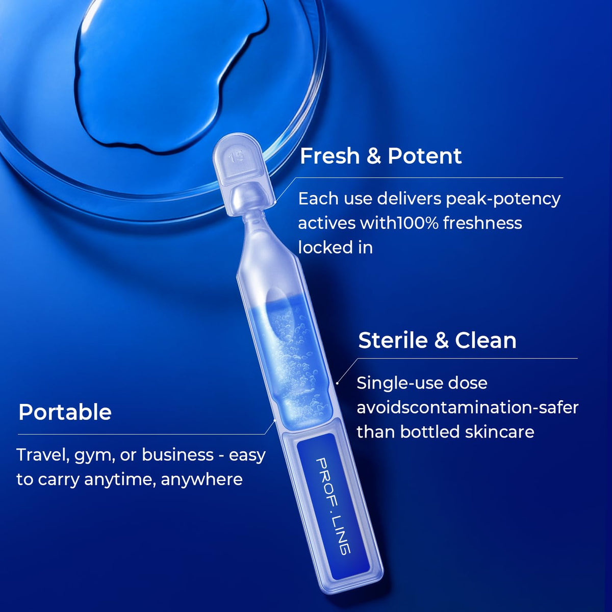 PROF.LING vials held in hand showing single-use scale for sterile application benefit
