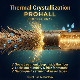 Prohall being applied to damp hair demonstrating even coverage and reduced frizz