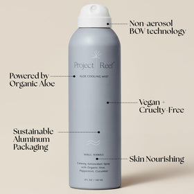 Project Reef close-up label highlighting organic aloe, peppermint, and cucumber benefits